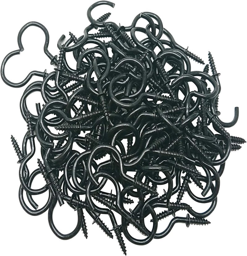 Goiio 100 Pieces 1 inch Ceiling Hooks, Black Zinc Plated Metal Screw-in Cup Hooks - Image 3
